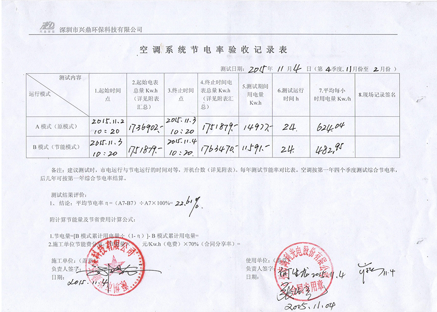 空調(diào)系統(tǒng)節(jié)電率驗收記錄表